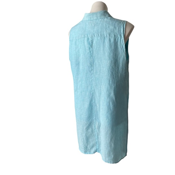 CHICO'S Sleeveless Side Slit Blue Aqua Linen Tunic, Sz L/12 - Picture 7 of 15